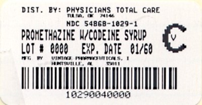 This is an image of the label for Promethazine with Codiene Syrup. - package label
